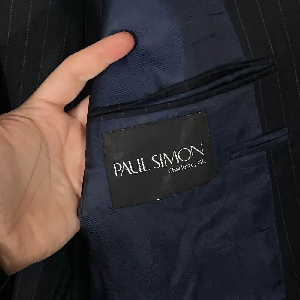 Hickey Freeman Midnight Navy Rope Stripe Suit 40R Pants 34 X 31